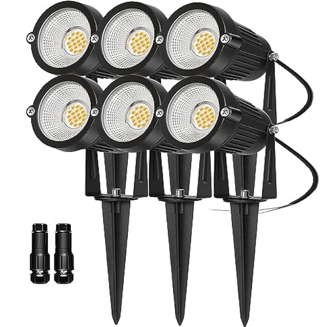 Low Voltage Landscape Lights Outdoor: 7W 700LM LED Landscape Lighting with Connectors for Tree Garden Yard Pathway | 12V 24V Warm White 2700K Spotlights | IP65 Waterproof | 6 Pack