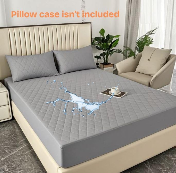 Quilted Luxury Twin, Double, Queen, King Size Waterproof Mattress Protector, Fitted Pockets Mattress Cover, All Season Mattress Fitted Protector, Ultra Soft, 7colors (Gray, Twin/Single)