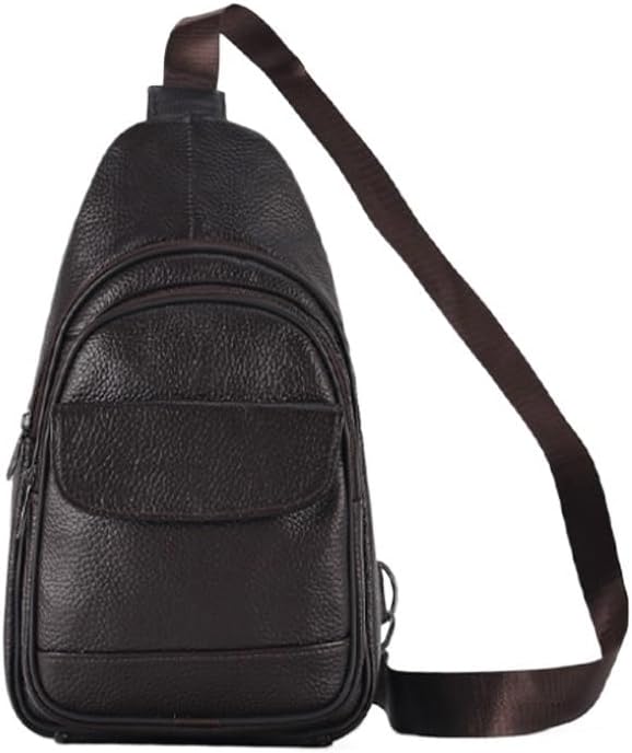 Men's Leather Crossbody Bag with Single Shoulder Strap Layer Top Shell