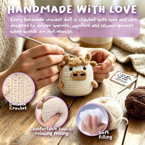 I Love You to the Moon and Back Crochet Highland Cow Gifts for Women Couples Girlfriend Mom, Handmade Emotional Support Pocket Gifts, Cute Desk Ornament for Anniversary Valentines Birthday Present - Image 2