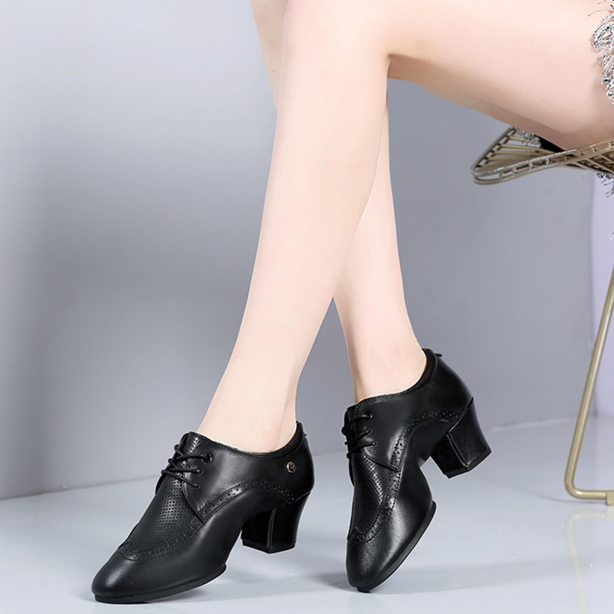 Mujer Zapatos de Baile Latino Tacón 5cm Salón Cerrados Zapatos de Baile Salsa Bachata Tango para Principiantes Profesores de Danza