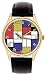 Piet Mondrian Armbanduhr aus Messing, groß, 40 mm, Rot / Weiß / Blau