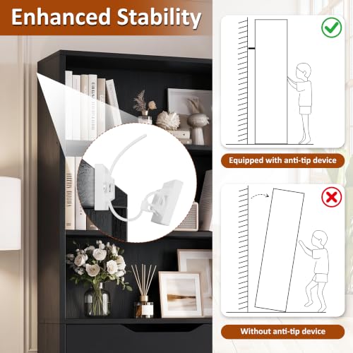 Image of Shintenchi Bookshelf,6-Tier Bookcase with 3 Drawers, 6 Shelf Display Storage Shelves Floor Standing 70.6 inches Tall Bookcase for Home Office, Living Room (Black)