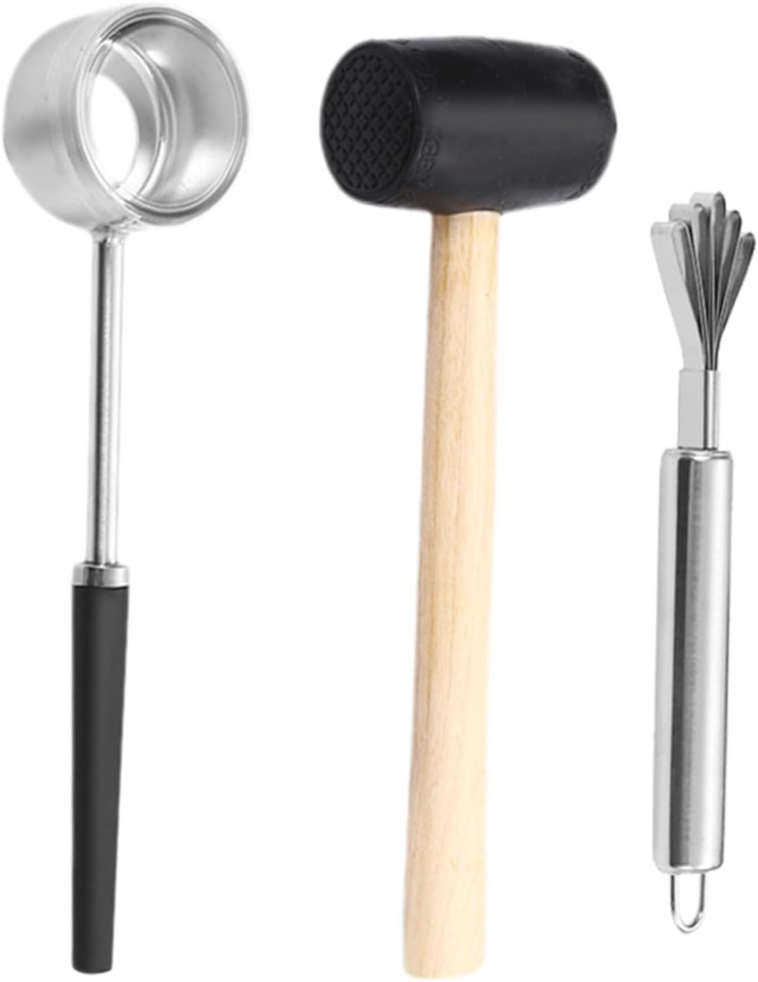 Amosfun Coconut Opener Fruit Opening Tool Tool Kit Stainless Steel with Rubber Mallet and Comfortable Grip for Cracking Hard Nuts and Shells, for Outdoor Picnics and Family Gatherings