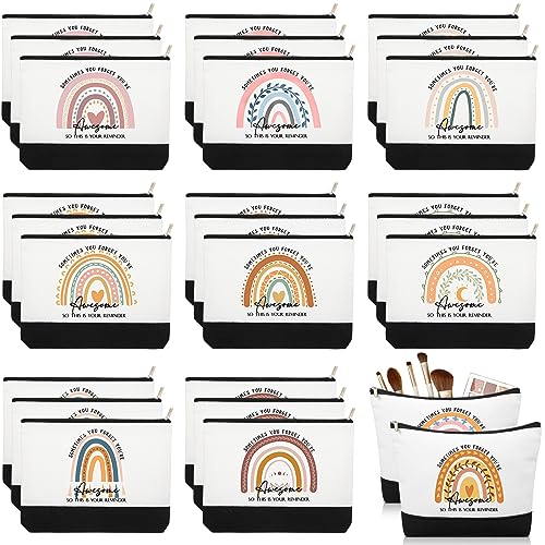 Sieral 30 Pcs Rainbow Canvas Makeup Bags Bulk Christmas Employee Appreciation Gifts Inspirational Cosmetic Bags Thank You Gifts for Teacher Student Coworker Office Must Haves(Cute)