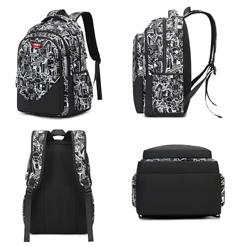 Image of Asge Large Nylon Backpacks for Boys & Girls, Waterproof Satchel with Print, School Bags for 8-16 Years