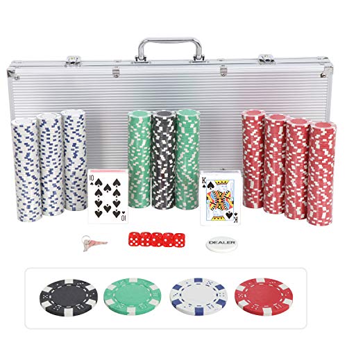 Smartxchoices 500 Piece Poker Chip Set 11.5 Gram Dice Style Clay Casino Poker Chips W/Aluminum Case Cards Dices Blind Button For Texas Holdem Blackjack Gambling #TOP1