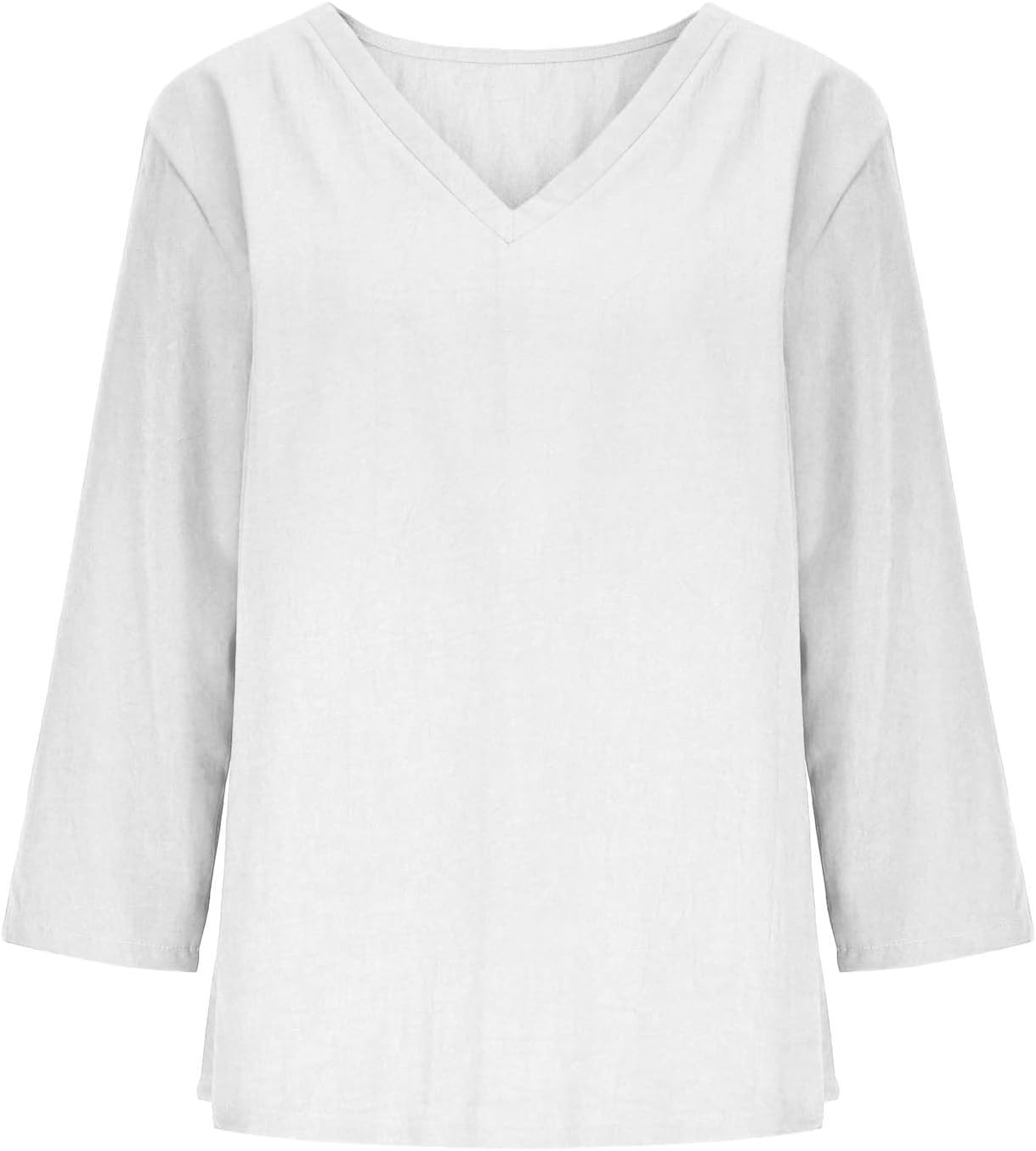 Womens Tops 3/4 Length Sleeve V Neck Cotton Loose Casual T Shirts Solid Color Dressy Blouse Basic Summer Clothes