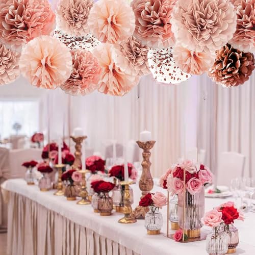 SIPRKAICT Blush Pink Rose Gold Pendurado Papel de Seda Pompons, 12Pcs Pompons Flores para Boho Anive