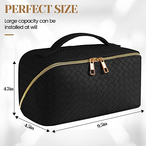 Sfxulix Large Capacity Travel Cosmetic Bag - Makeup Bag, Pu Leather Waterproof Women Portable With Handle And Divider Flat Lay Organizer #TOP4