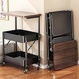 キッチンワゴン 折りたたみ 3段 幅45×奥行29.5×高さ74cm キャスター付き 天板付き バスケットトローリー 組立簡単 折り畳み式 省スペース 収納ワゴン 移動式 収納カート サイドテーブル キッチン 洗面所 リビング