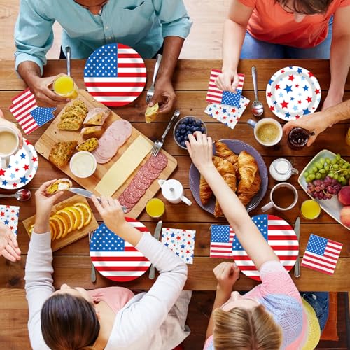 200 Pcs American Flag Patriotic Party Supplies Disposable Napkins and Paper Plates USA 250th, 4th of July Table Decor Party Cocktail Napkins for Veterans Day Election Day Independence Day, Serves 50 by YQUQWN - Used condition - Image 5
