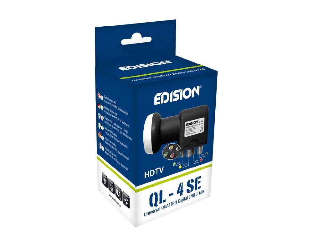 Edision LNB QL-4 QUATTRO SE, per collegare 1 satellite esclusivamente a Multiswitch, Nero