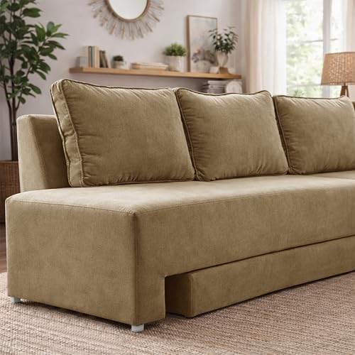 Image of Rosebell L-Shape 5 Seater Sofa Cum Bed, Sectional Couch with Cushions, Space Saving Corner Sofa, Modern Foldable Seating & Sleeping Solution for Living Room, Guest Room & Small Spaces - Golden