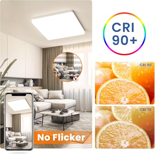 Miniatura 5 de Easy Eagle Led Lámpara De Techo 48w 4800lm Moderna Cuadrada Plafón Luz Led 3000k Lámpara Panel Ip44 Impermeable Para Baño Sala Dormitorio Cocina Oficina Comedor Ø30cm