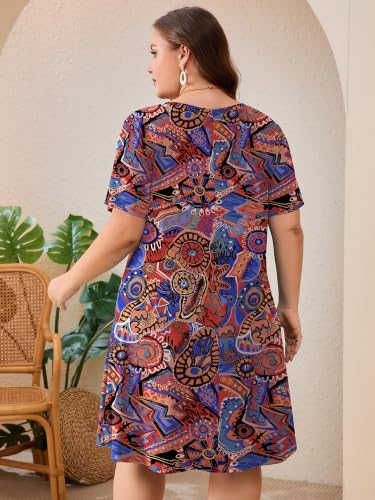 Image of AusLook Plus Size Midi Dress for Women Short Sleeve V Neck Criss Cross A Line Summer Casual Vacation Sundresses with Pockets