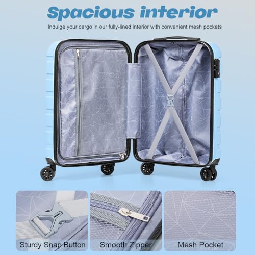Image of AnyZip Luggage PC ABS Hardside Lightweight Suitcase with 4 Universal Wheels TSA Lock 20 24 28 Inch, LightBlue, 5 piece set, Fashion