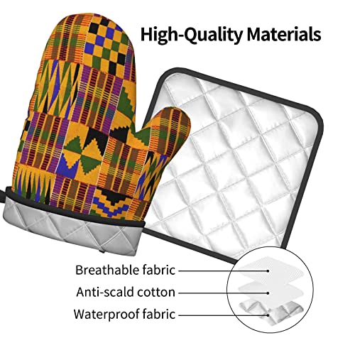 African Ethnic Pattern Printed Oven Mitts And Pot Holders 2 Piece Set Heat Resistant Non-Slip Waterproof Oven Gloves For Grilling Bbq Cooking Baking Kitchen Microwave Pizza #TOP3