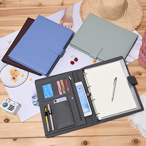 Wonderpool A4 Pu Leather 4 Ring Holder Writing Portfolio Multi Document Case With Removable Binder Clipboard And Functional Pocket For Organizer Office Travel School (Blue) #TOP5