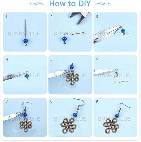 Miniatura 4 de SUNNYCLUE 1 caja de bricolaje 10 pares de aretes de nudo celta Trinity, kits de fabricación de conectores de aleación, cuentas de vidrio y ganchos