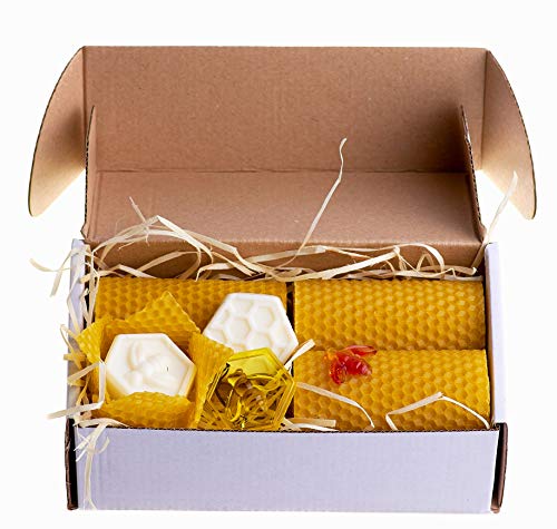 Gold Beeswax Candle Gift Set. 3 Colored Beeswax Pillar Candles With Natural Honey Scent And Hand Made Honeycomb Charm For Gift And Home Decor (Yellow Candles, 3 Pcs, Size 3.3 X 1.8 In) Made In Ukraine #TOP4