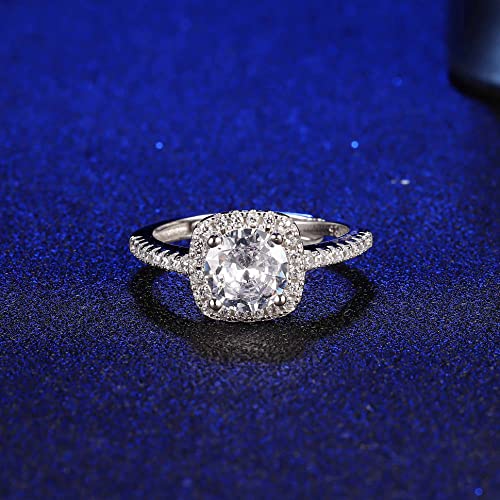 Sailimue 925 Sterling Silver Cubic Zirconia Engagement Rings For Women Round Square Cz Solitaire Wedding Halo Promise Eternity Ring Adjustable #TOP3