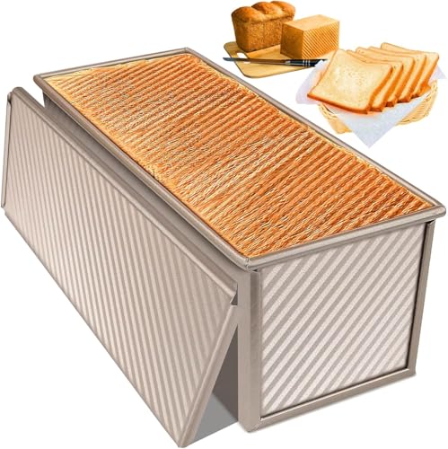 PENGQIMM Large PullmanLoaf Tin with Lid,Bread Toast Mold with Cover Non-Stick Pullman Loaf Tin 1000g / 2.2lb Dough Non Stick Loaf Tins for Baking,Aluminum Alloy Loaf Pan for Oven Baking
