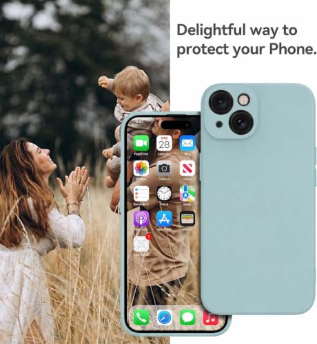 Image of DIZORO Square Microfiber Candy Case Compatible for iPhone 13 / iPhone 14 Shockproof Slim Back Cover Liquid Silicone Case - Mint Green