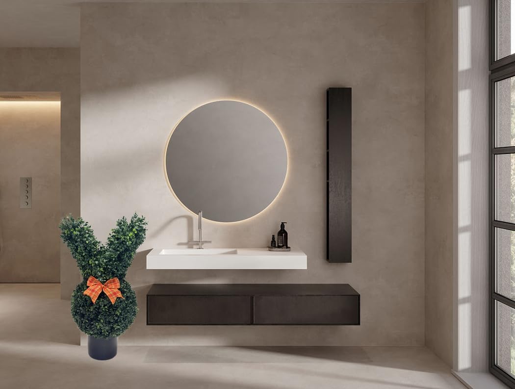 30'' Artificial Bunny-Shaped Rabbit Topiary Tree Pot UV-Resistant Bowknot Faux Boxwood Topiaries Plant for Porch Decor Outdoor/Indoor 2 Pack