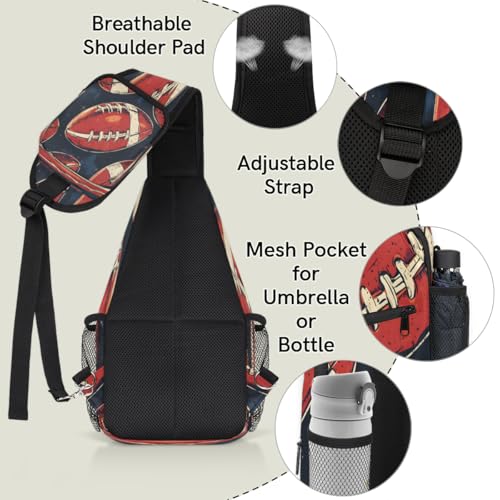 Rugby Ball Sling Bag Crossbody Sling Backpack Hiking Daypack for Men Women Chest Bag for Travel Running Football Print4
