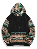 ZAFUL Men's Hoodies Ethnic Style Contrast Binding Kangaroo Pocket Loose Pullover Fuzzy Hoodie(multicolor,L)