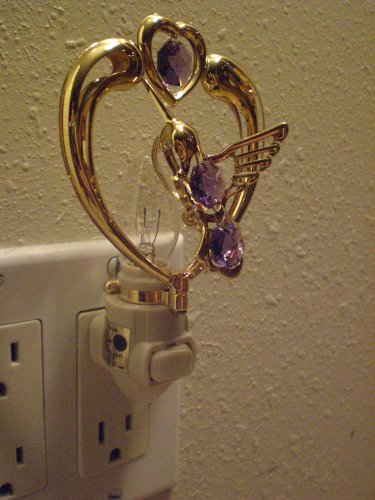 24K Gold Hummingbird In Heart Night Light - Purple Swarovski Crystal #TOP2