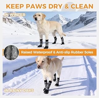 BINGPET Waterproof Dog Socks Boots to Prevent Licking Paws,Anti Slip Dog Booties & Paw Protectors with Dual Straps for Hot/Cold Pavement,Indoor Outdoor Grip Dog Shoes for Small Medium Large Senior Dog