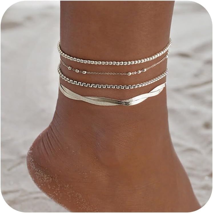 Ankle Bracelets for Women,14K Gold Plated Layered Beach Anklets SetWaterproof Dainty Gold Anklets for Women Gold Jewelry
