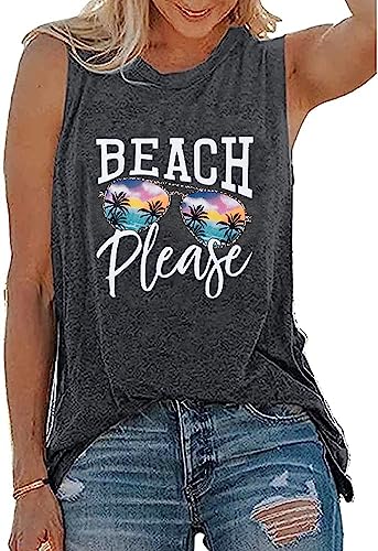 Kiddad Beach Please Tank Tops Women Summer Beach Tanks Sleeveless Graphic Hawaiian Vacation Shirts Dark Gray #TOP1