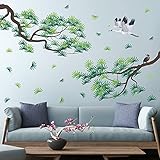 4 Sheets Green Pine Branches Wall Decals White Crane Wall Stickers DIY Removable Natural Plants Home Art Decoration for Baby Kids Girls Bedroom Living Room Office TV Sofa Background Nursery Classroom