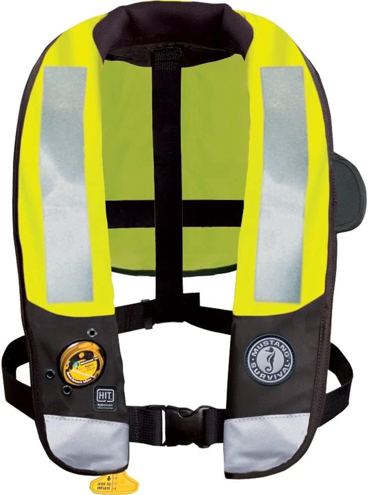 MUSTANG SURVIVAL - High Visibility HIT Inflatable PFD Hydrostatic (Fluorescent Green - One Size) - USCG Approved, 38lbs of Buoyancy, Bright Fluorescent Yellow-Green Inflation Cell