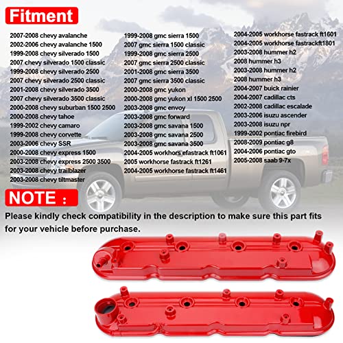 image for MITZONE Red Valve Covers left & right Compatible with Silverado Sierra