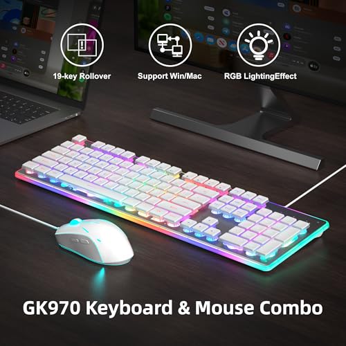 Combo de teclado y mouse para juegos retroiluminado Camiysn blanco, ideal para setups gaming 4