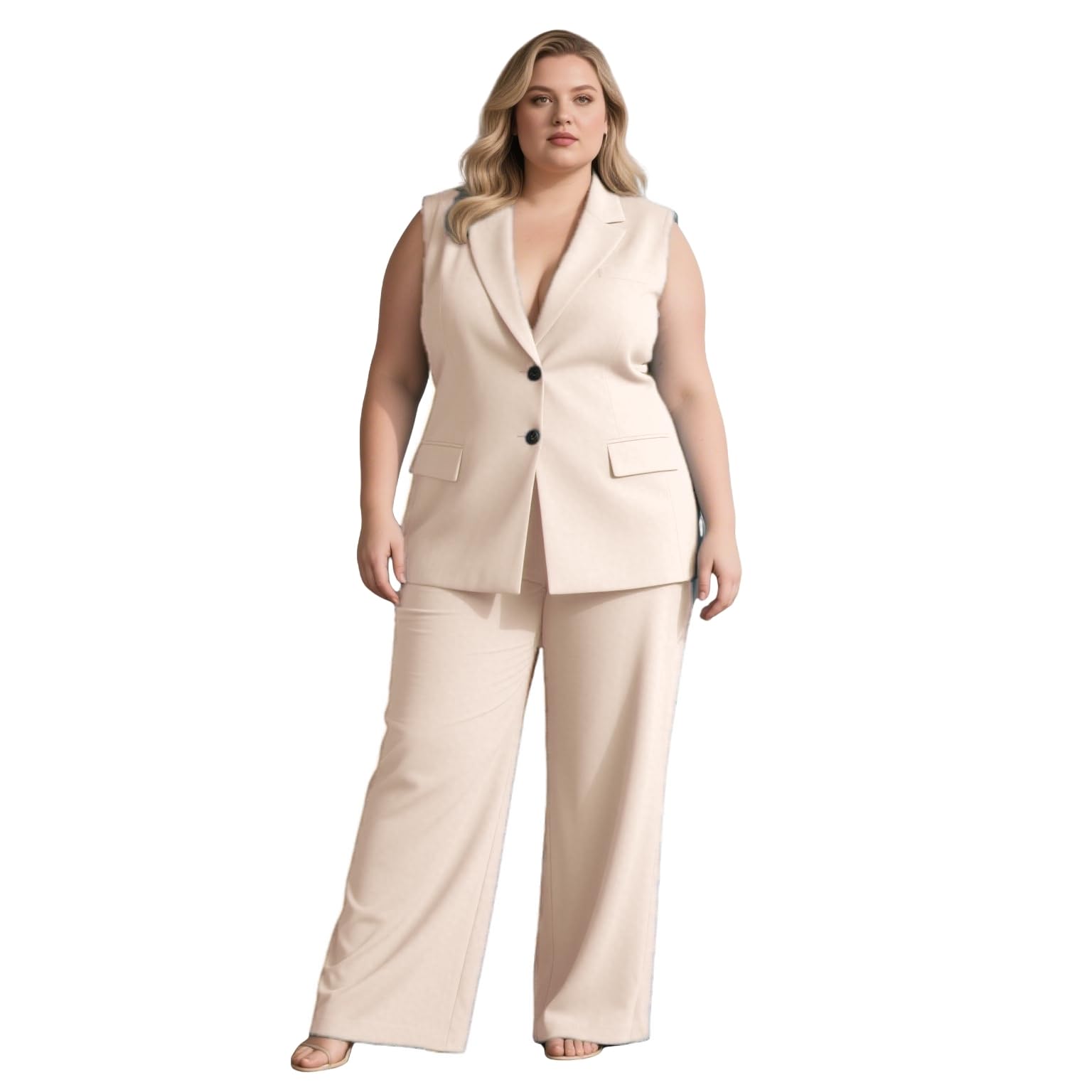 Womens Vest and Wide Pants Summer Plus Size Sleeveless Blazer 2 Pcs Outfits Set Business Wedding Work