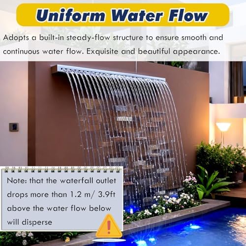 Customizable 48in Pool Waterfall Spillway Kit - Decorative Outdoor Fountain for Garden, Patio & Swimming Pools - Overflow Outlet with Pipe Connector