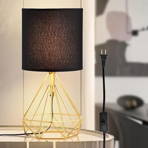 Antique House Modern Lamps for Nightstand Gold Geometric Table Lamp with Black Linen Shade Entry Table Lamp Small Table Lamp for Bedroom Cover
