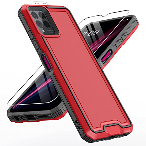 Lekevo For Revvl 6 Pro 5G Case: With Screen Protector, Military Grade Drop Proof Shockproof Cover Dual Layer Heavy Duty Rugged Protective Phone Shell (Red) #TOP13