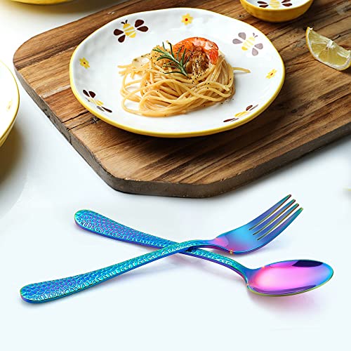 LIANYU 14-Piece Kids Silverware Set, Rainbow Toddler Utensils Flatware Set, Stainless Steel Child Preschooler Cutlery, Includes 7 Spoons and 7 Forks for Kids, Dishwasher Safe — view 6