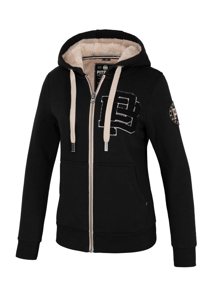 PITBULL - Sweatshirt Damen mit Kapuze und Zip RUFFINA PB, Hoodie Damen mit Fellfutter, Kapuzen Pullover mit Zip, Kapuzenpulli Frauen, Kapuzenjacke mit Reißverschluss