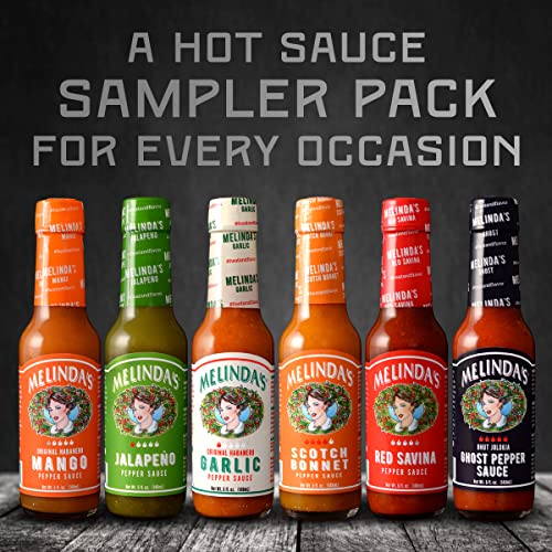 Melinda’s Chef Fig’s Heat & Flavor Collection - Gourmet Hot Sauce Gift Set With A Variety Of Flavors & Spice Levels - Includes Ghost, Mango, Garlic, Red Savina, Scotch Bonnet, Jalapeño - 5 Oz, 6 Pack #TOP1