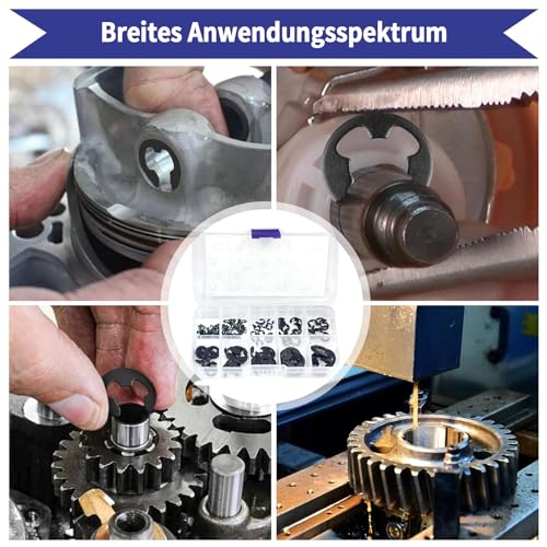 Alethron Sicherungsring, 120 PCS Sprengring Set, 10 Größe Sicherungsringe Sicherungsscheiben Sprengringe E-Clips Spannring Klemmring für Wellen mit Kunststoffbox (1.5/2/3/4/5/6/7/8/9/10 mm)