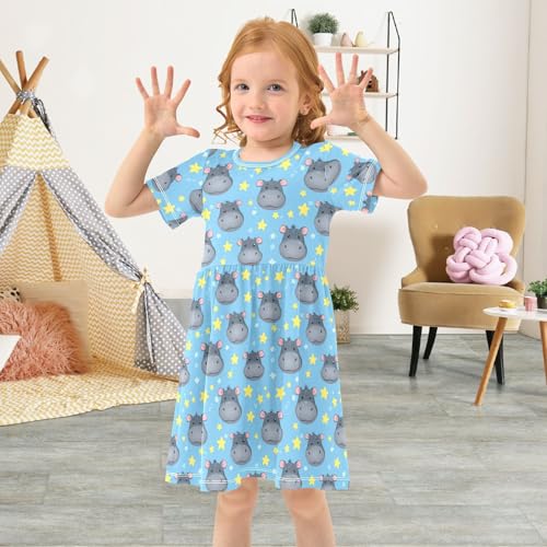 Toddler Girls Casual Dress Short Sleeve A-Line Cute Midi Dresses 2-8T3