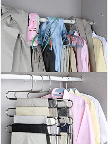 ZriEy Trouser Hanger - 4 Pack Trouser Hangers Space Saving S-Type Clothes Pants Hangers Non-Slip Closet Organizer for Scarfs Jeans Clothes Trousers Towels
