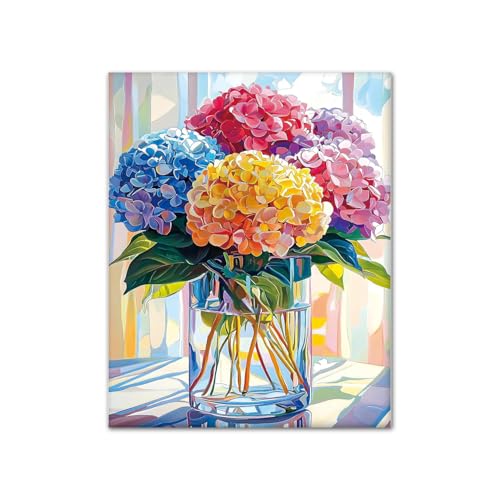 CYNART Hydrangea Paint by Numbers Kit for Adults Beginner, Flower Easy Paint by Number Kits on Canvas, DIY Acrylic Oil Painting by Numbers for Gift Home Decor 16 x 20 inch （Without Frame）